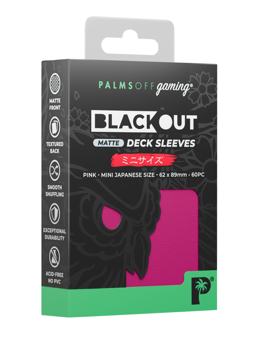 Palms Off Gaming Blackout Deck Sleeves - Japanese Mini Size - 60pc - Pink - Matte