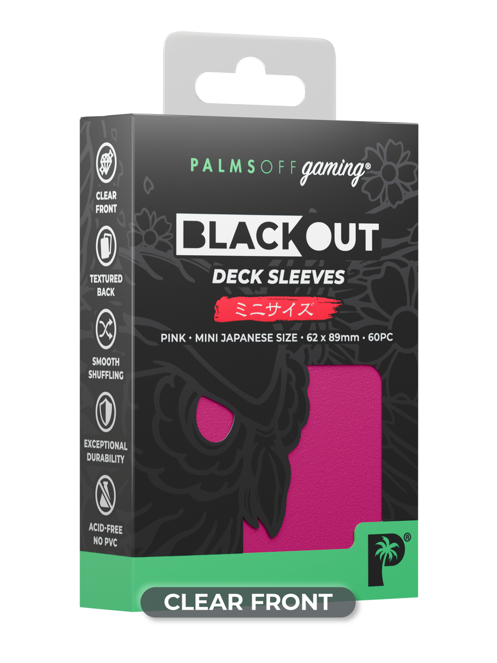 Palms Off Gaming Blackout Deck Sleeves - Japanese Mini Size - 60pc - Pink