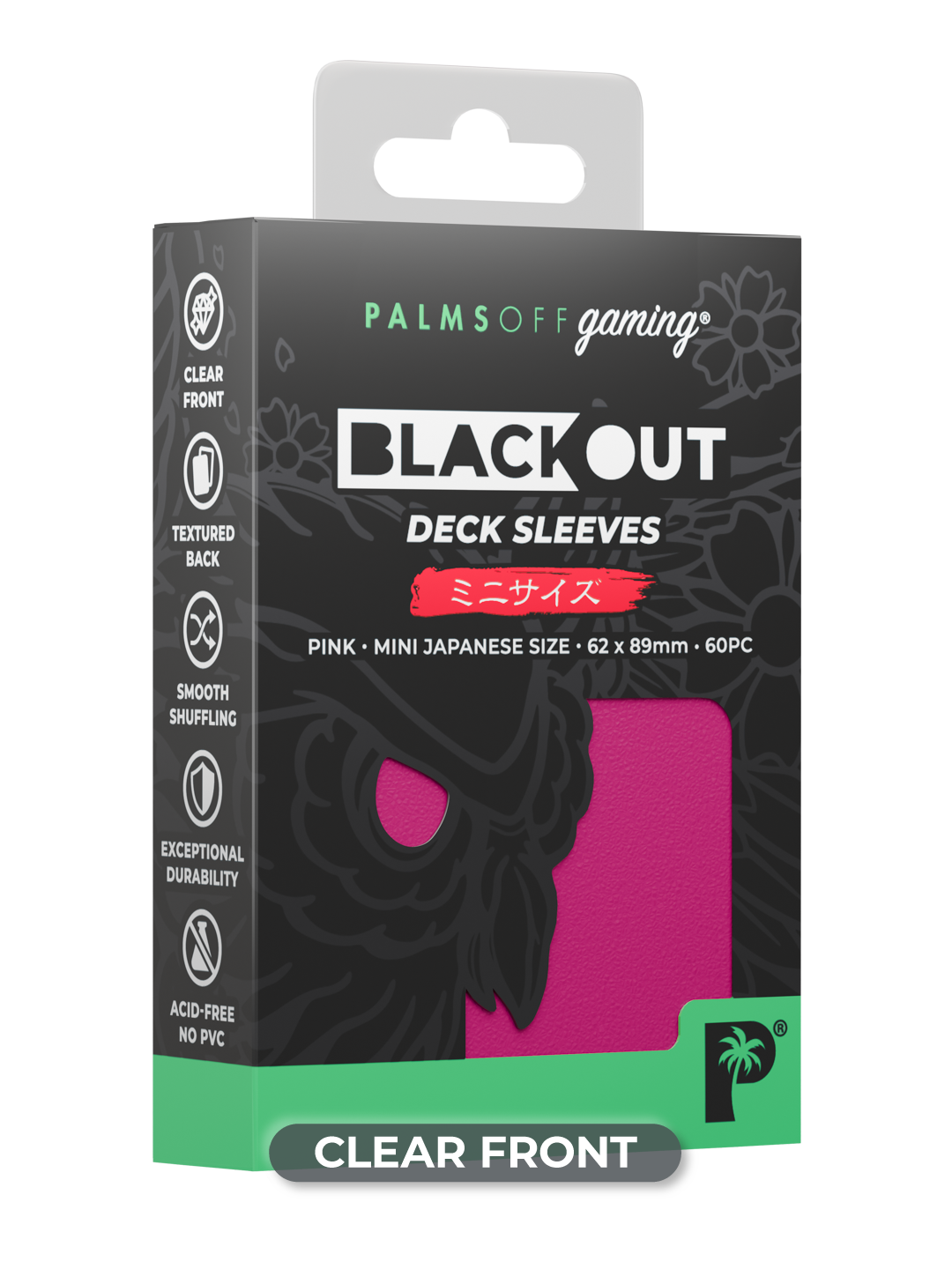 Palms Off Gaming Blackout Deck Sleeves - Japanese Mini Size - 60pc - Pink