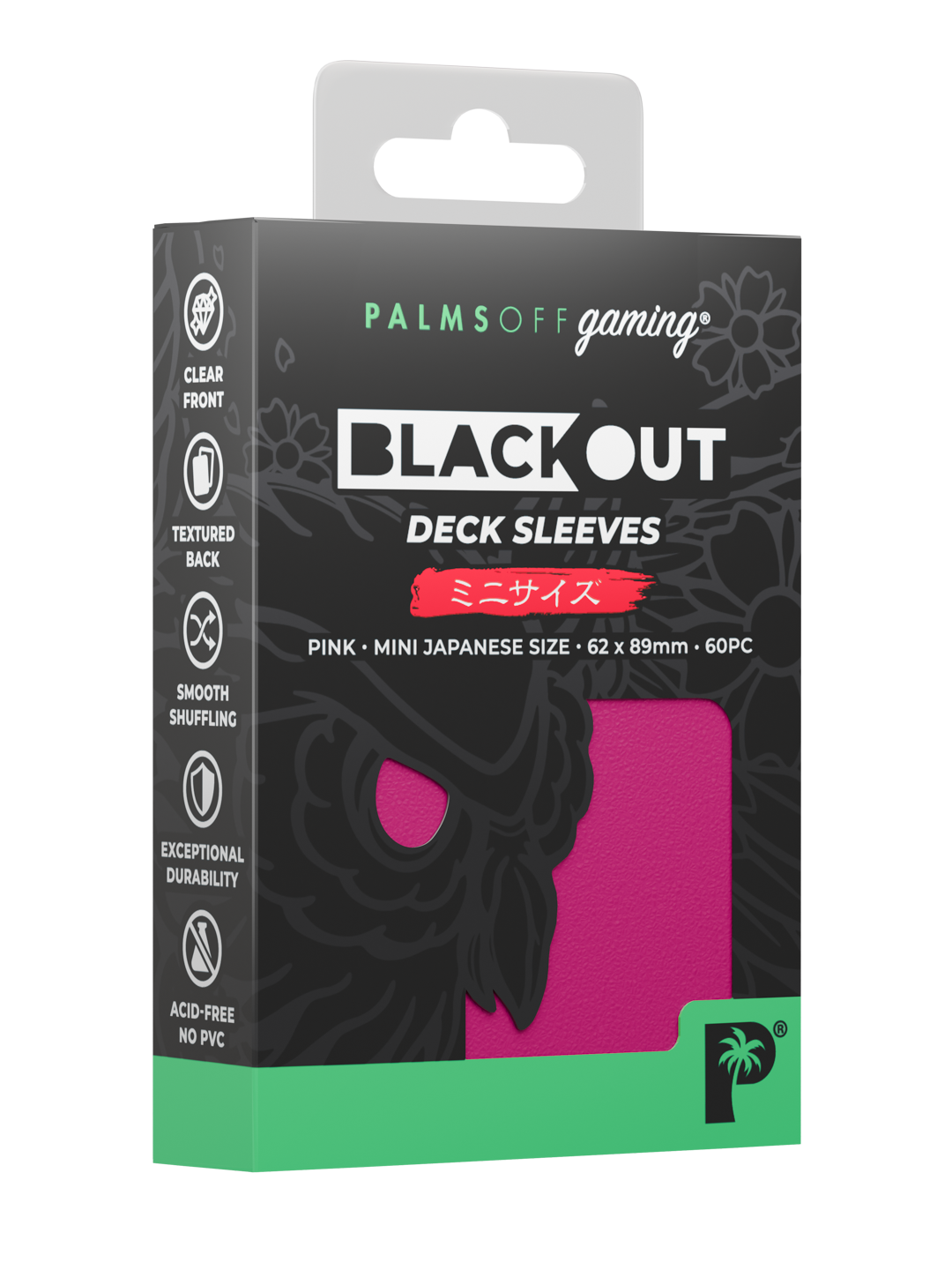Palms Off Gaming Blackout Deck Sleeves - Japanese Mini Size - 60pc - Pink