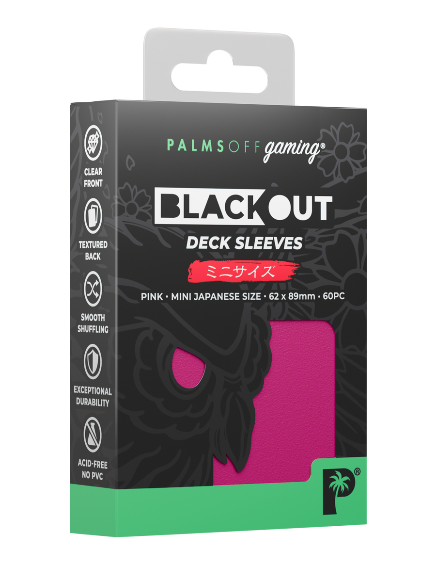 Palms Off Gaming Blackout Deck Sleeves - Japanese Mini Size - 60pc - Pink