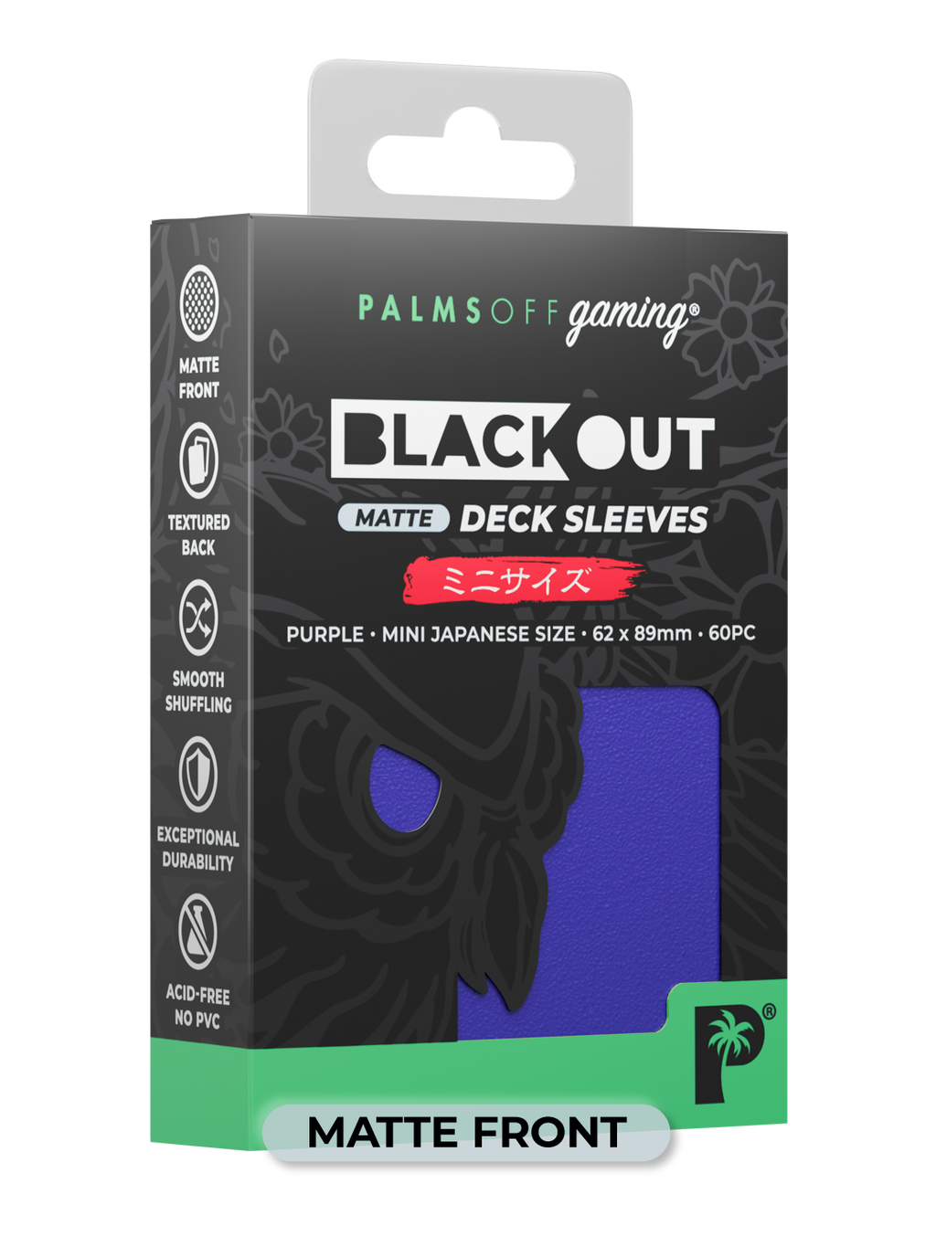 Palms Off Gaming Blackout Deck Sleeves - Japanese Mini Size - 60pc - Purple - Matte