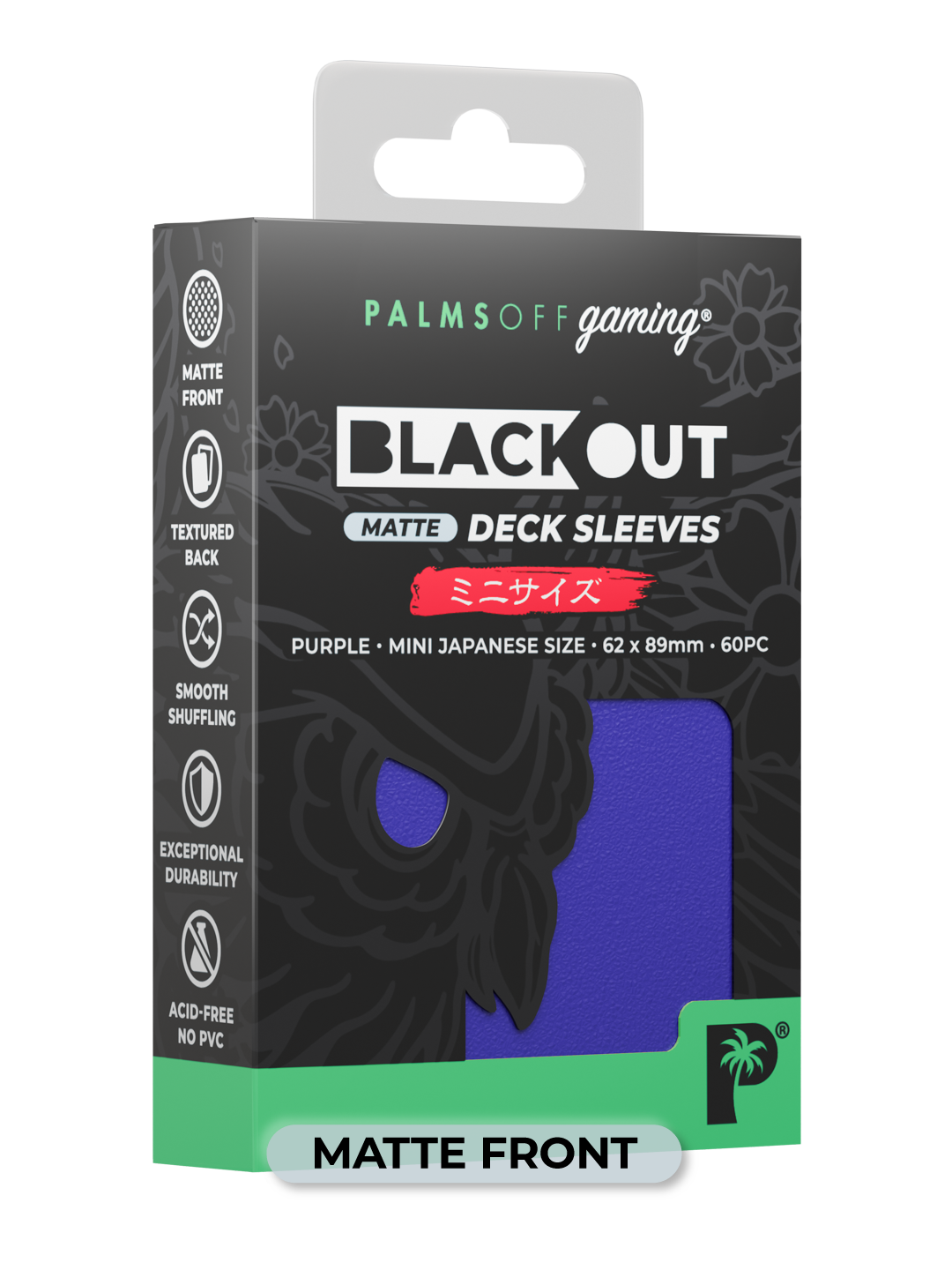 Palms Off Gaming Blackout Deck Sleeves - Japanese Mini Size - 60pc - Purple - Matte