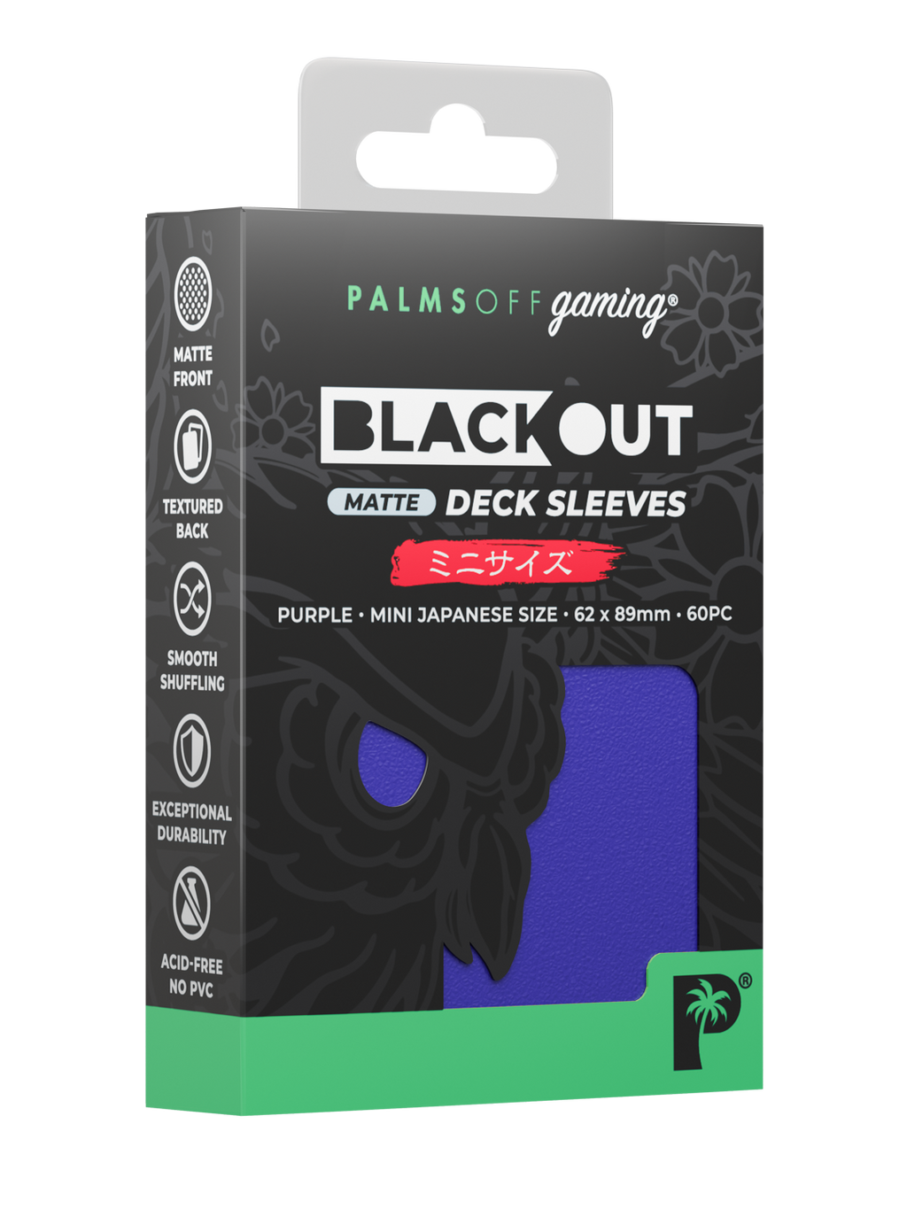 Palms Off Gaming Blackout Deck Sleeves - Japanese Mini Size - 60pc - Purple - Matte