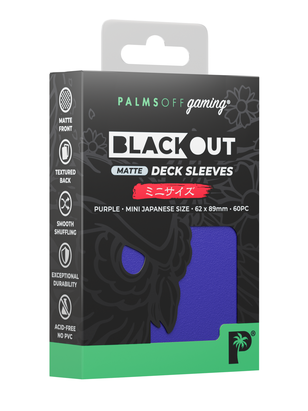 Palms Off Gaming Blackout Deck Sleeves - Japanese Mini Size - 60pc - Purple - Matte