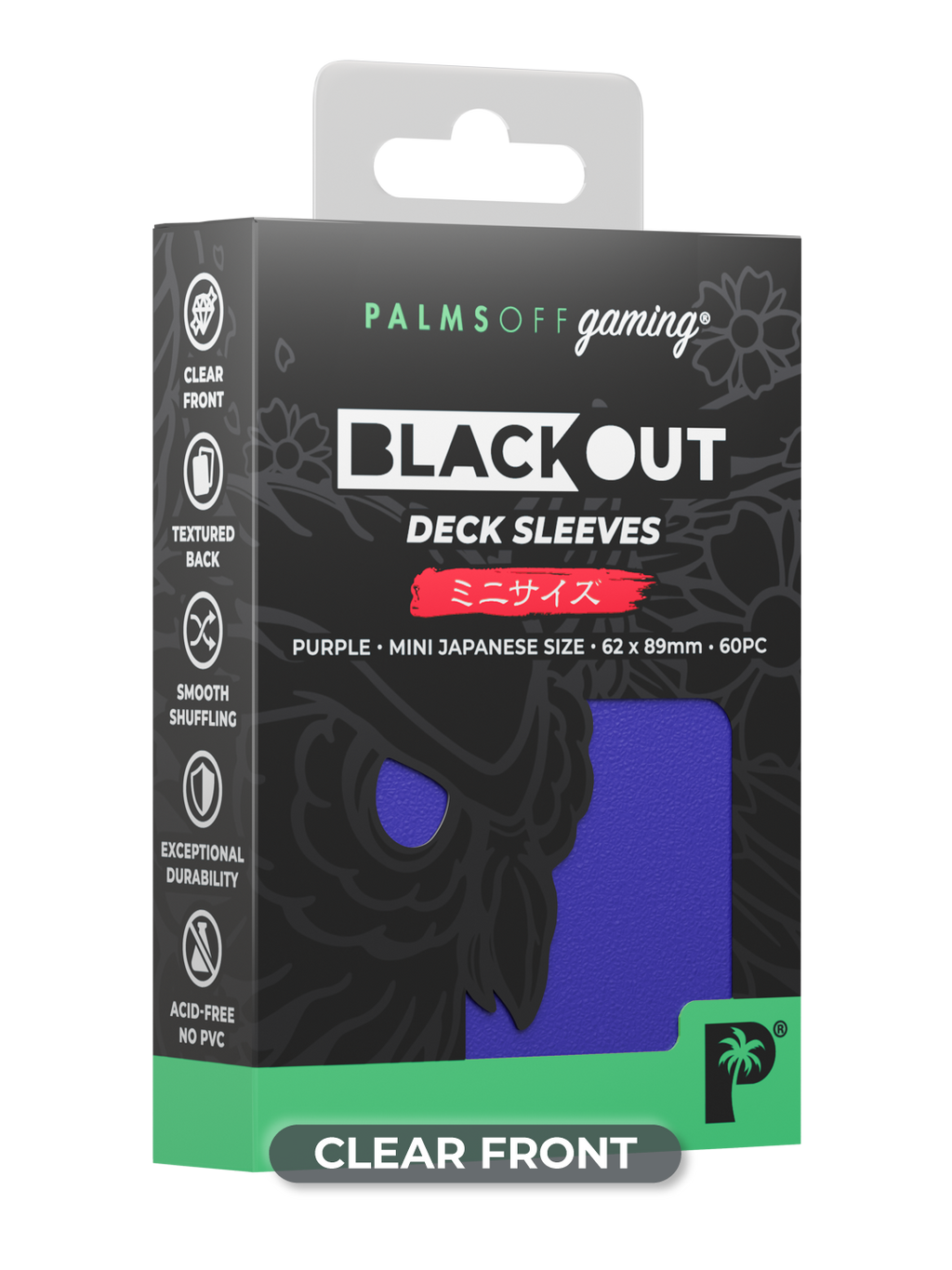 Palms Off Gaming Blackout Deck Sleeves - Japanese Mini Size - 60pc - Purple