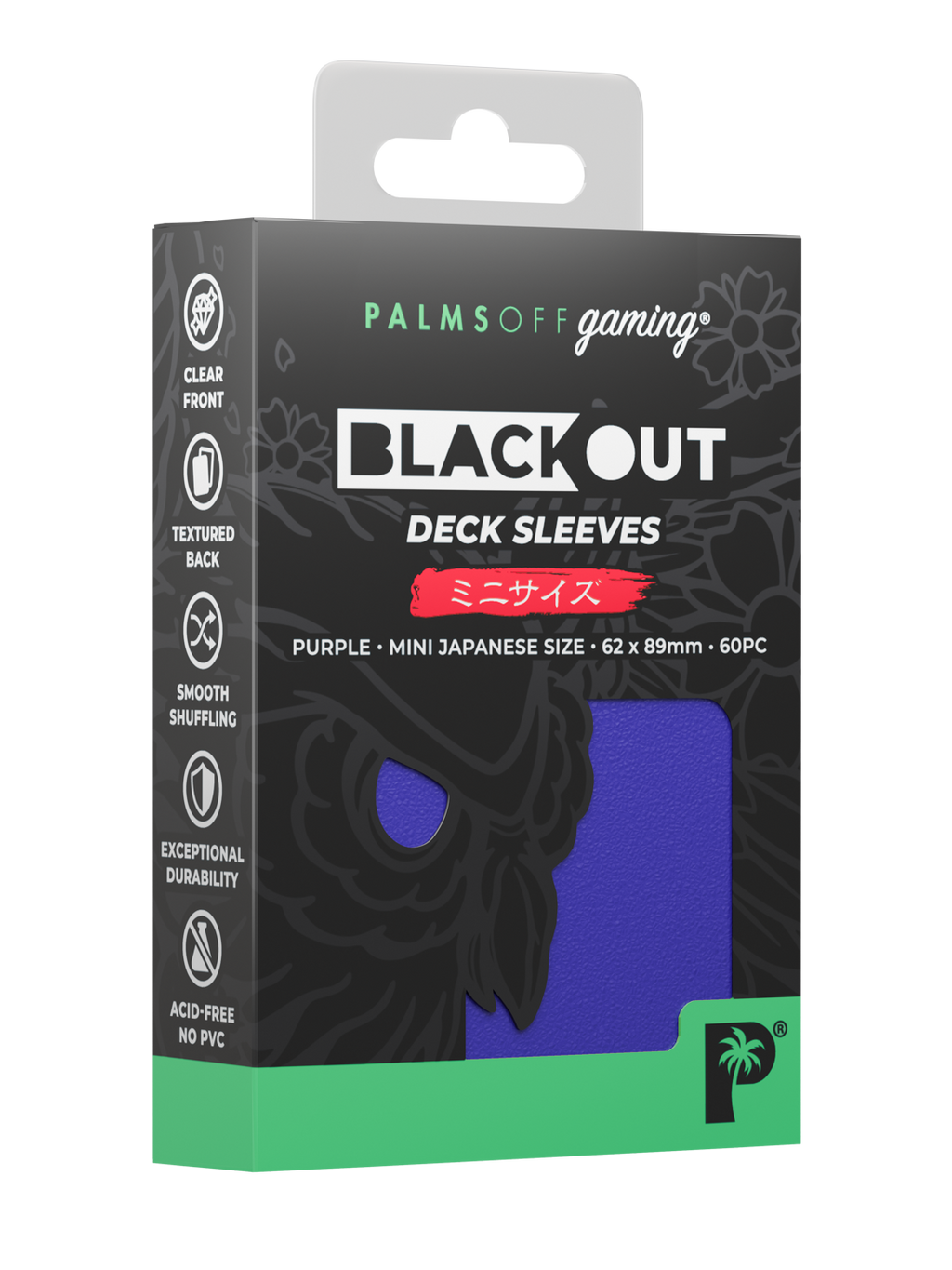 Palms Off Gaming Blackout Deck Sleeves - Japanese Mini Size - 60pc - Purple