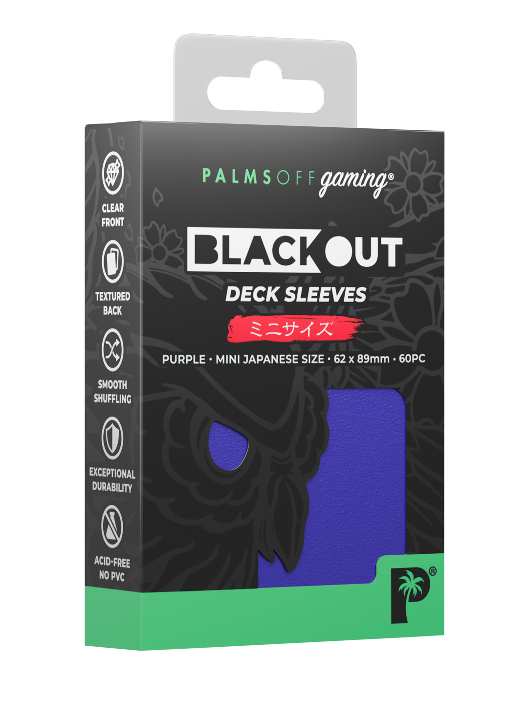 Palms Off Gaming Blackout Deck Sleeves - Japanese Mini Size - 60pc - Purple