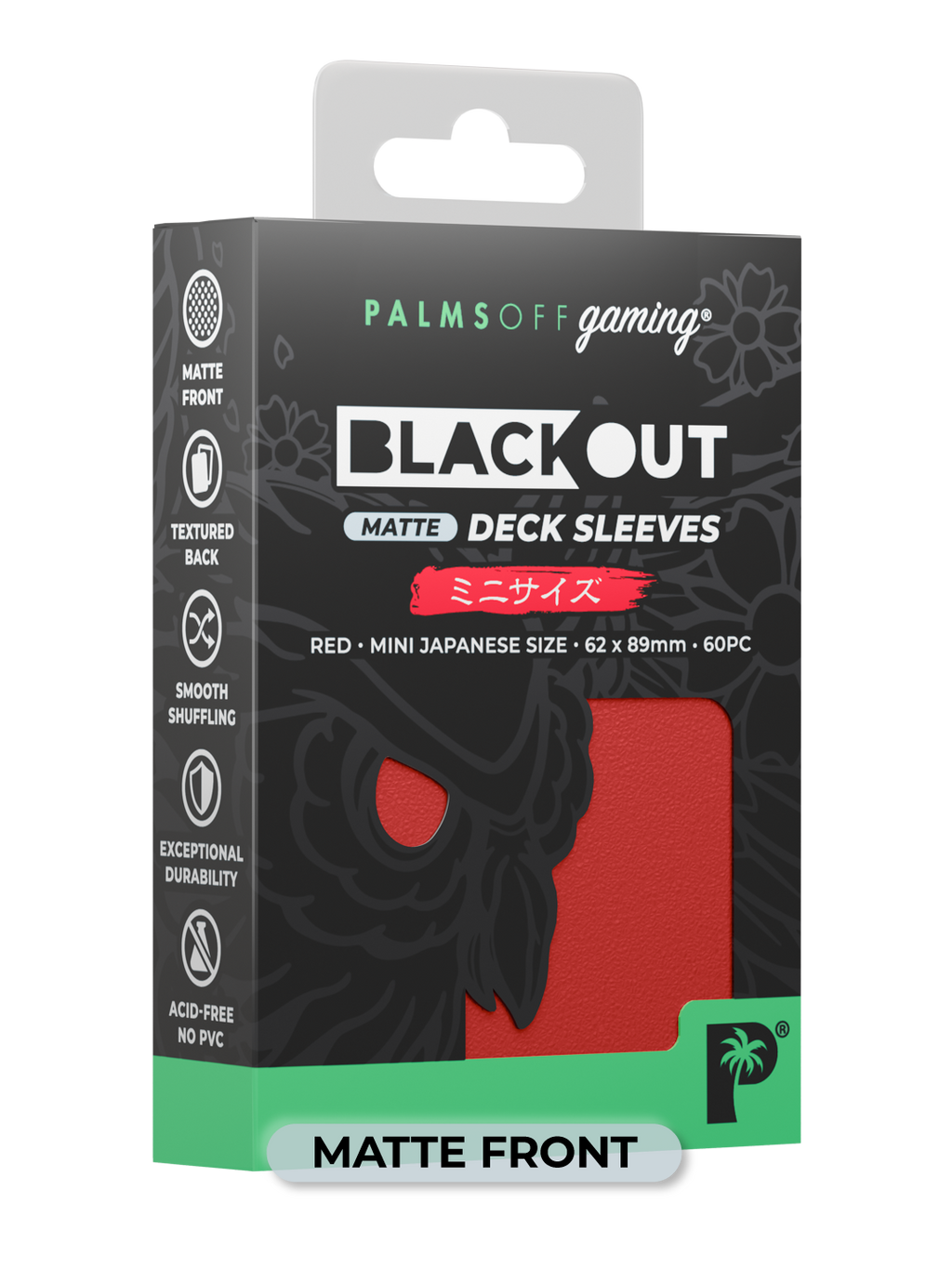 Palms Off Gaming Blackout Deck Sleeves - Japanese Mini Size - 60pc - Red - Matte