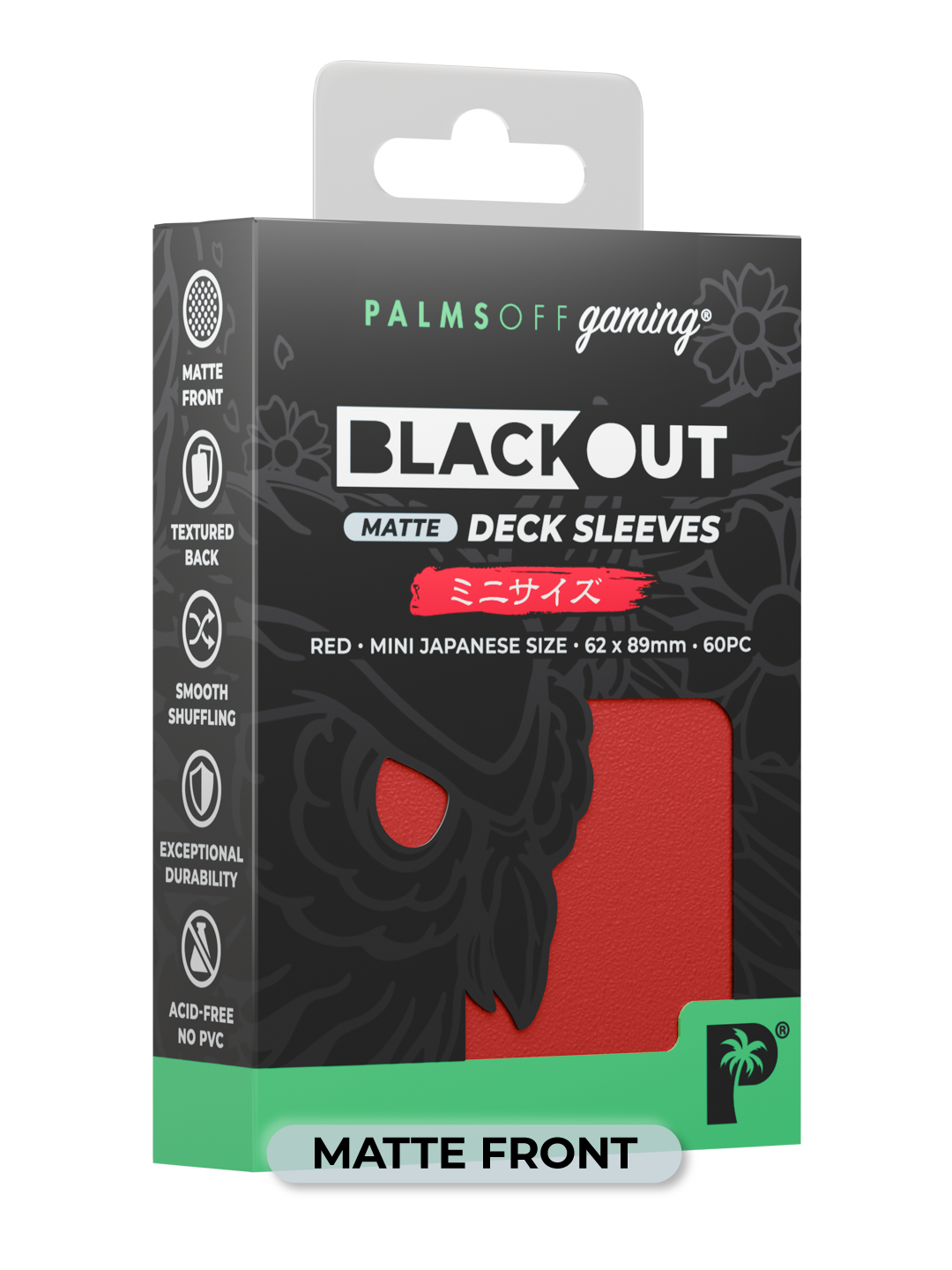 Palms Off Gaming Blackout Deck Sleeves - Japanese Mini Size - 60pc - Red - Matte