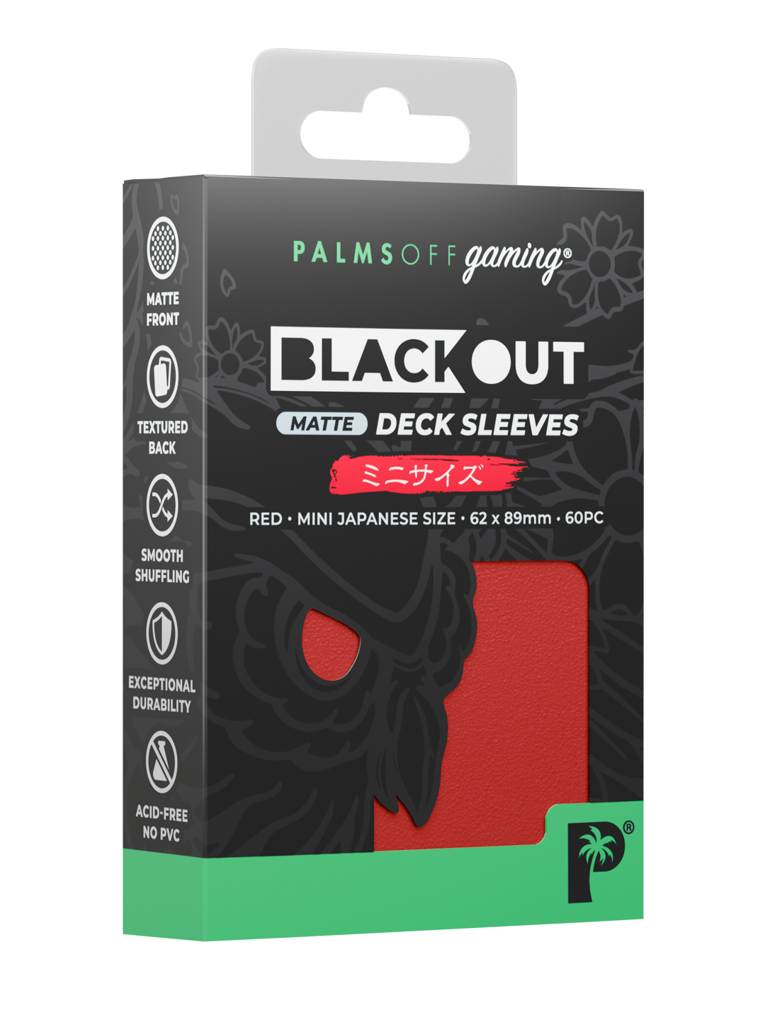 Palms Off Gaming Blackout Deck Sleeves - Japanese Mini Size - 60pc - Red - Matte