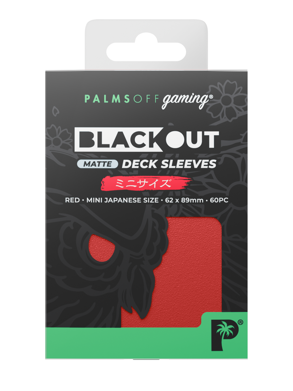 Palms Off Gaming Blackout Deck Sleeves - Japanese Mini Size - 60pc - Red - Matte