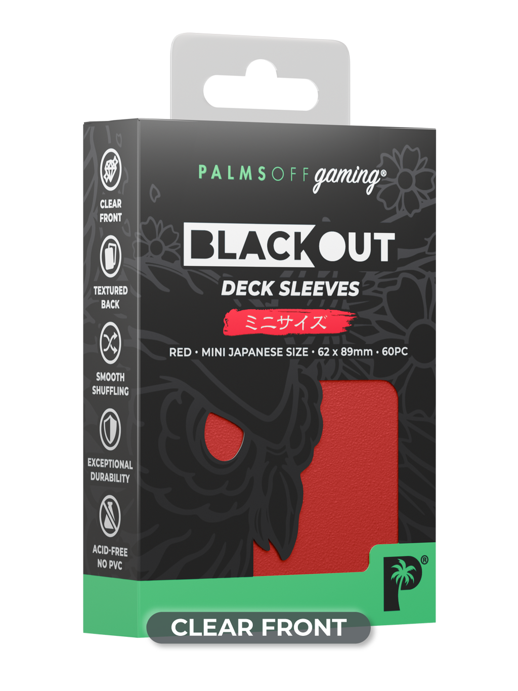 Palms Off Gaming Blackout Deck Sleeves - Japanese Mini Size - 60pc - Red