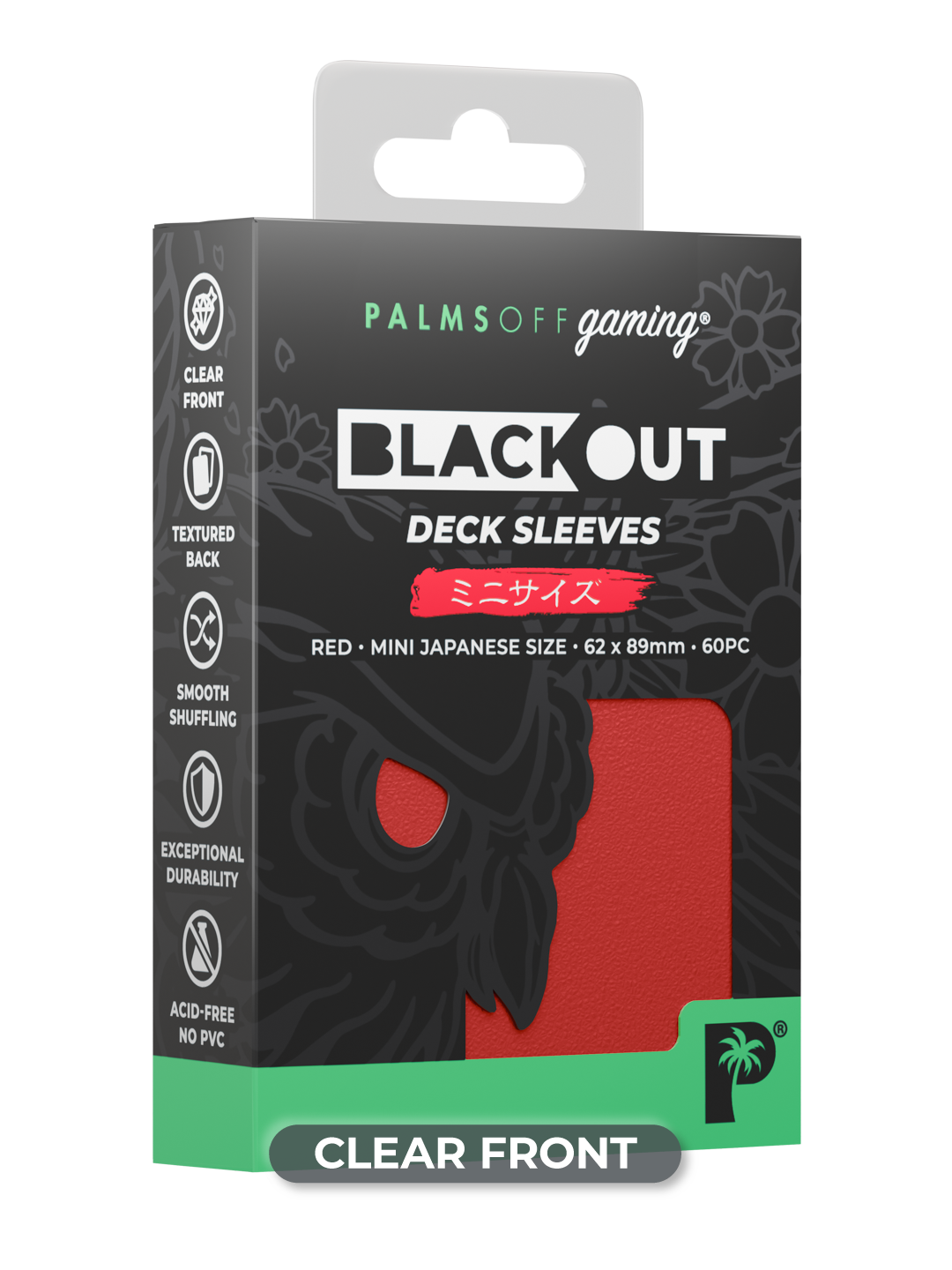 Palms Off Gaming Blackout Deck Sleeves - Japanese Mini Size - 60pc - Red