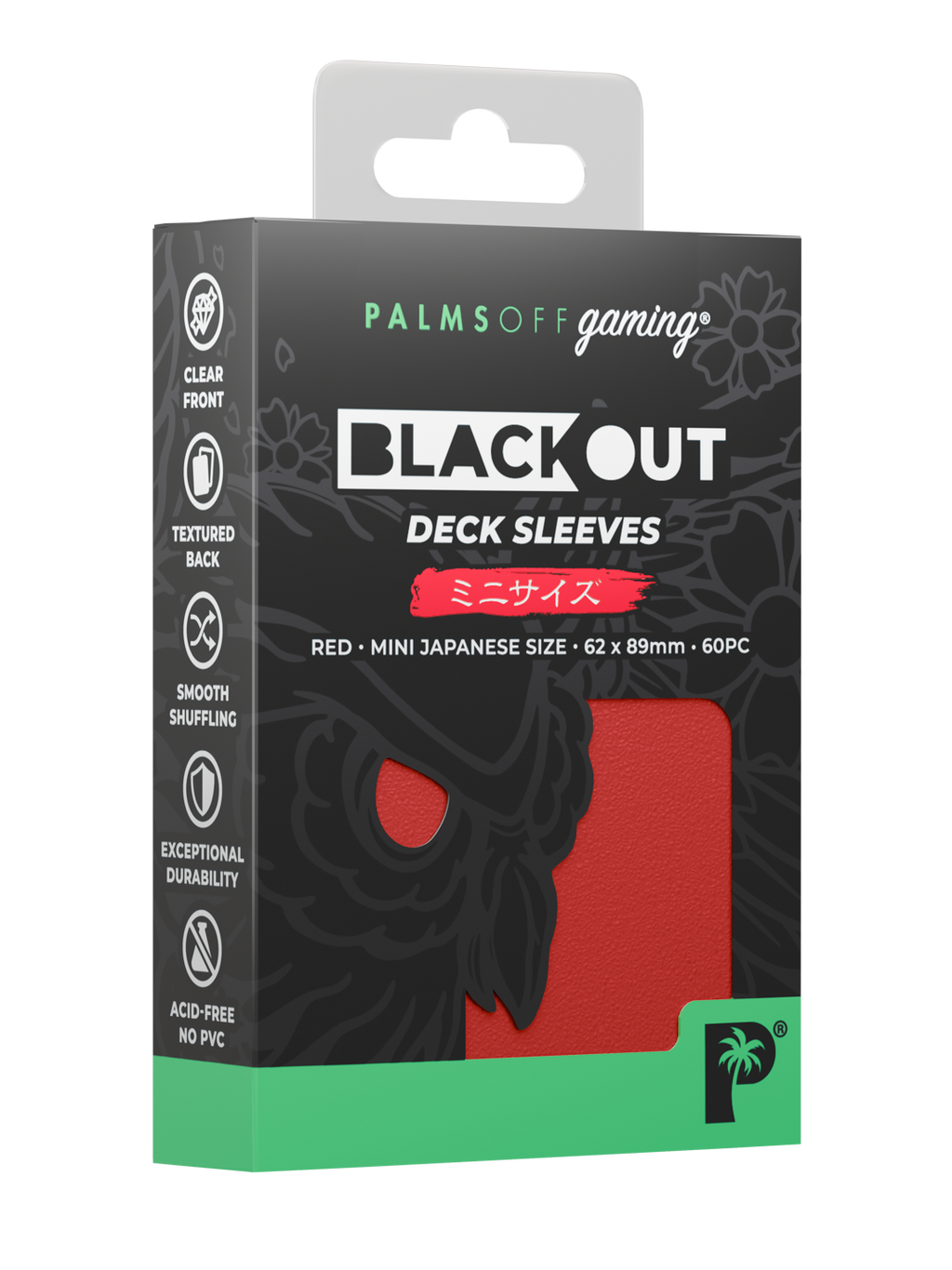 Palms Off Gaming Blackout Deck Sleeves - Japanese Mini Size - 60pc - Red
