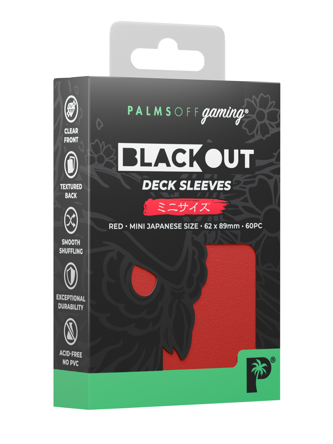 Palms Off Gaming Blackout Deck Sleeves - Japanese Mini Size - 60pc - Red