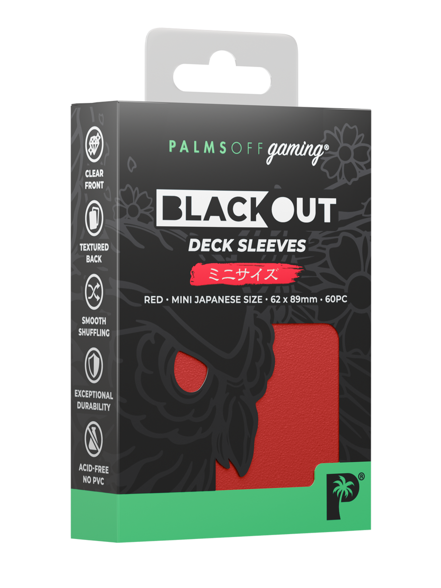 Palms Off Gaming Blackout Deck Sleeves - Japanese Mini Size - 60pc - Red