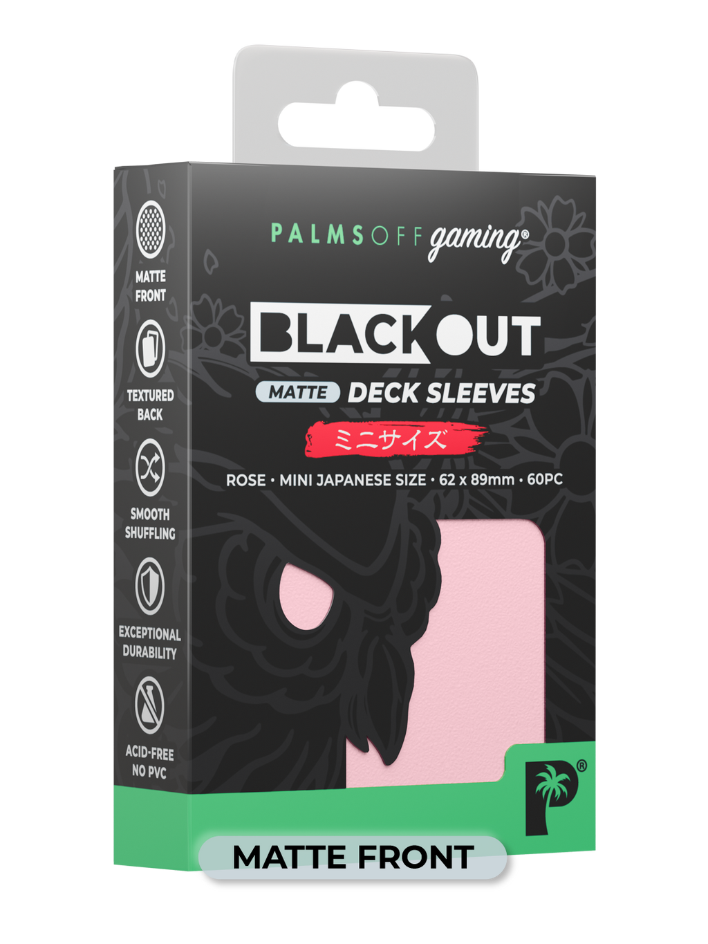 Palms Off Gaming Blackout Deck Sleeves - Japanese Mini Size - 60pc - Rose - Matte