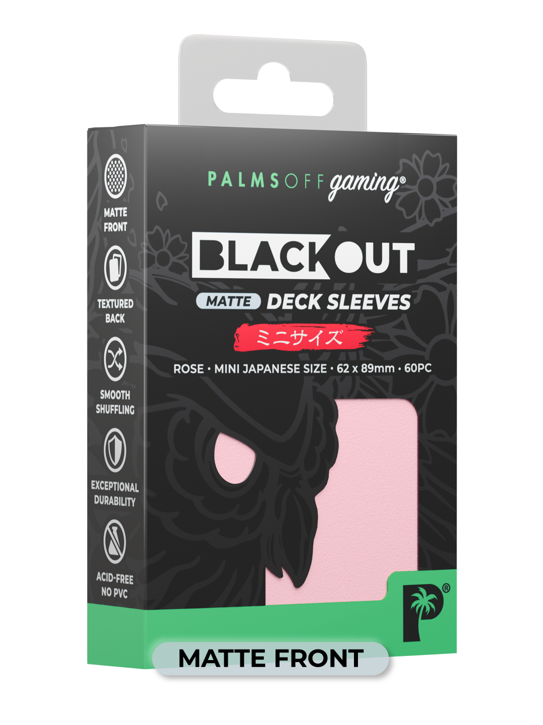 Palms Off Gaming Blackout Deck Sleeves - Japanese Mini Size - 60pc - Rose - Matte
