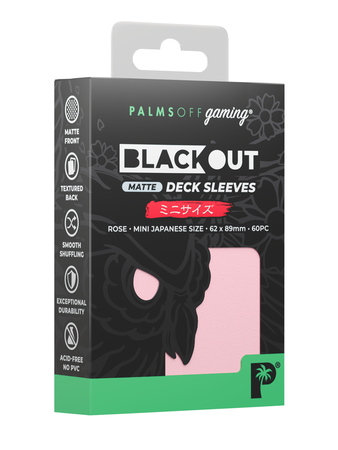 Palms Off Gaming Blackout Deck Sleeves - Japanese Mini Size - 60pc - Rose - Matte