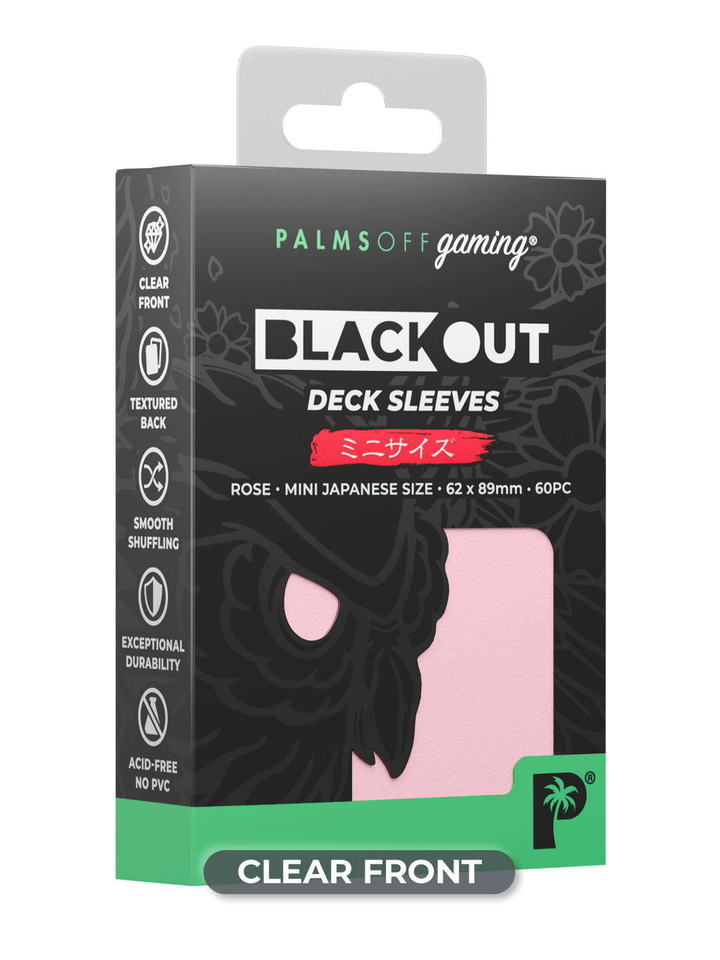 Palms Off Gaming Blackout Deck Sleeves - Japanese Mini Size - 60pc - Rose
