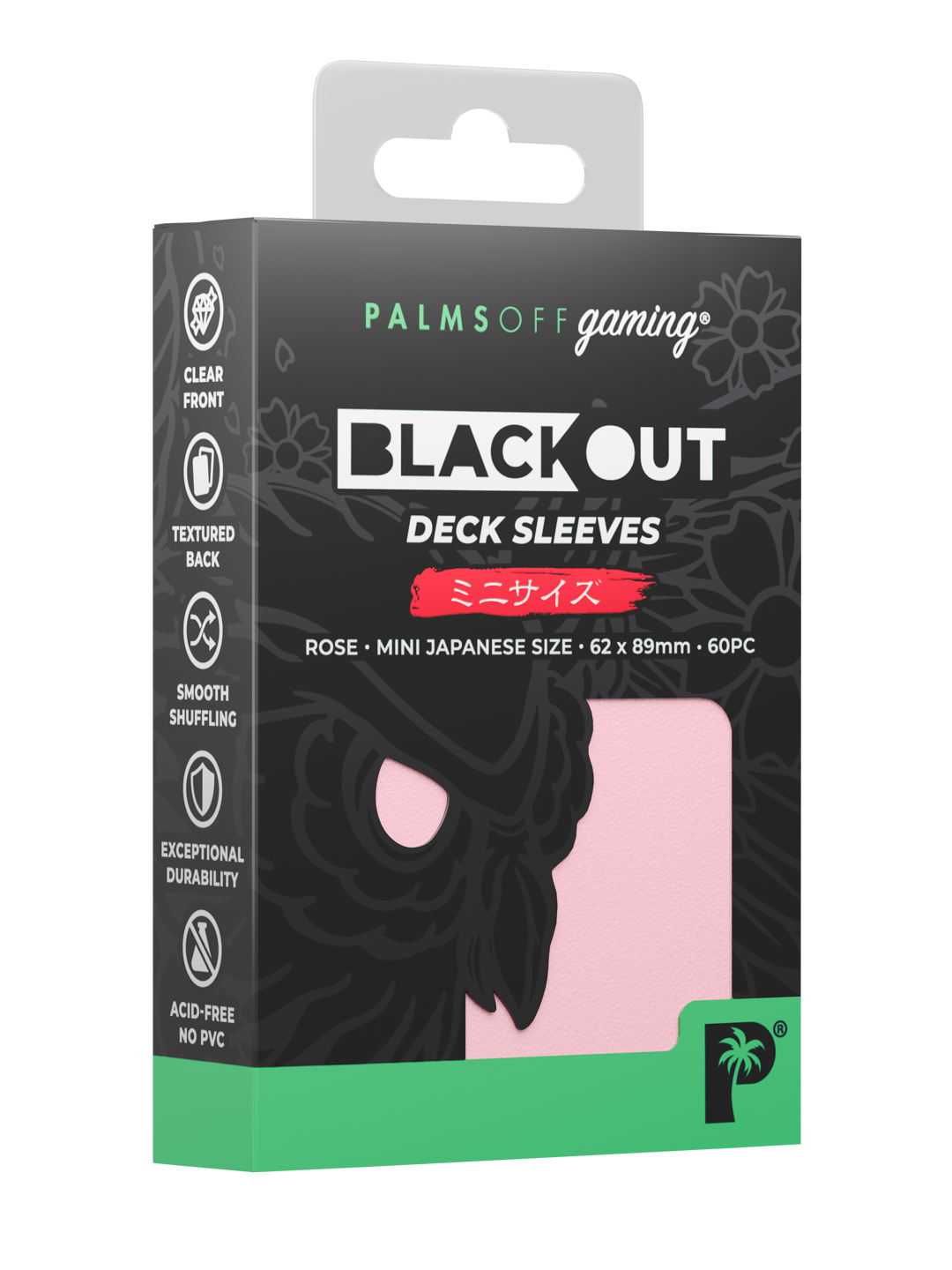 Palms Off Gaming Blackout Deck Sleeves - Japanese Mini Size - 60pc - Rose