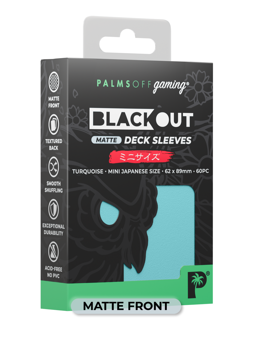 Palms Off Gaming Blackout Deck Sleeves - Japanese Mini Size - 60pc - Turquoise - Matte