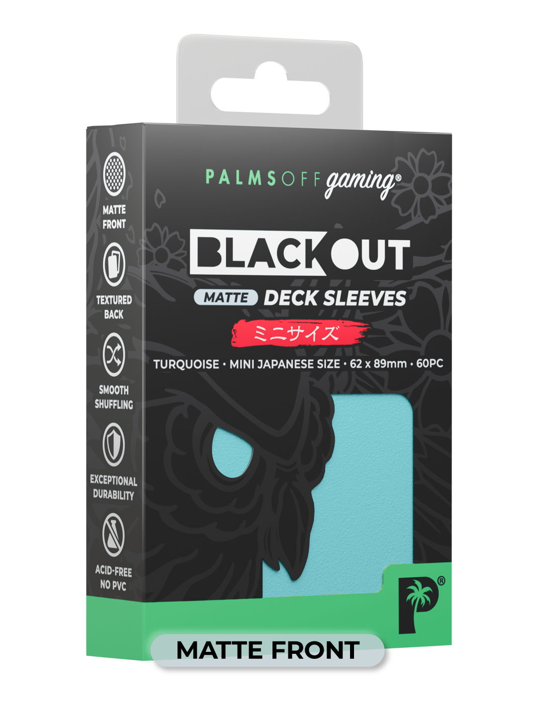 Palms Off Gaming Blackout Deck Sleeves - Japanese Mini Size - 60pc - Turquoise - Matte