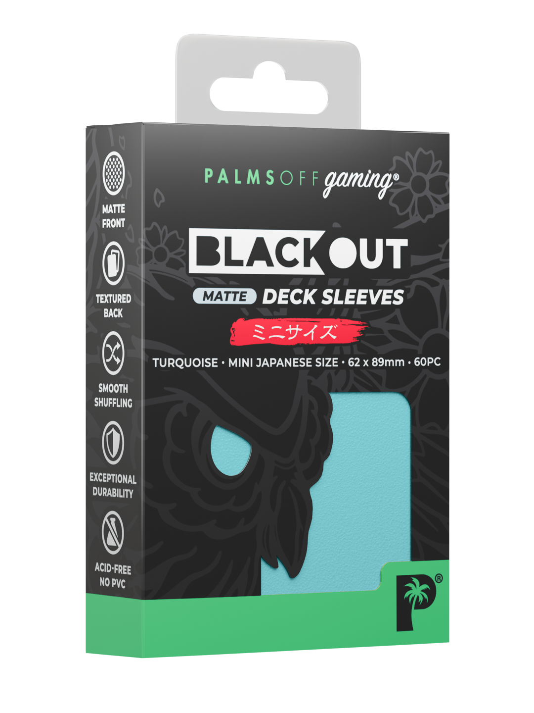 Palms Off Gaming Blackout Deck Sleeves - Japanese Mini Size - 60pc - Turquoise - Matte