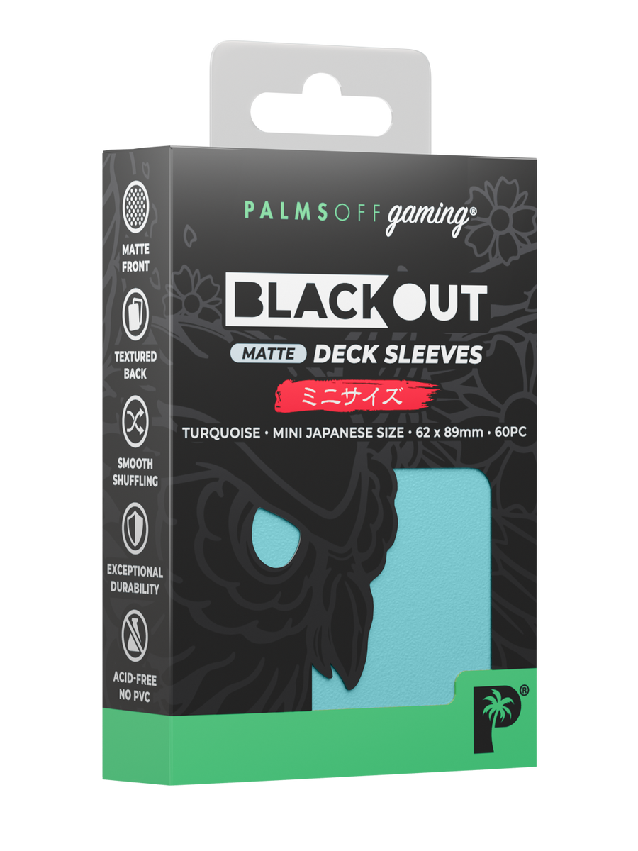 Palms Off Gaming Blackout Deck Sleeves - Japanese Mini Size - 60pc - Turquoise - Matte