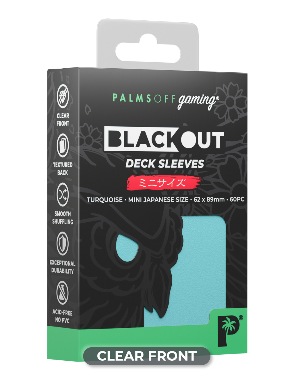 Palms Off Gaming Blackout Deck Sleeves - Japanese Mini Size - 60pc - Turquoise