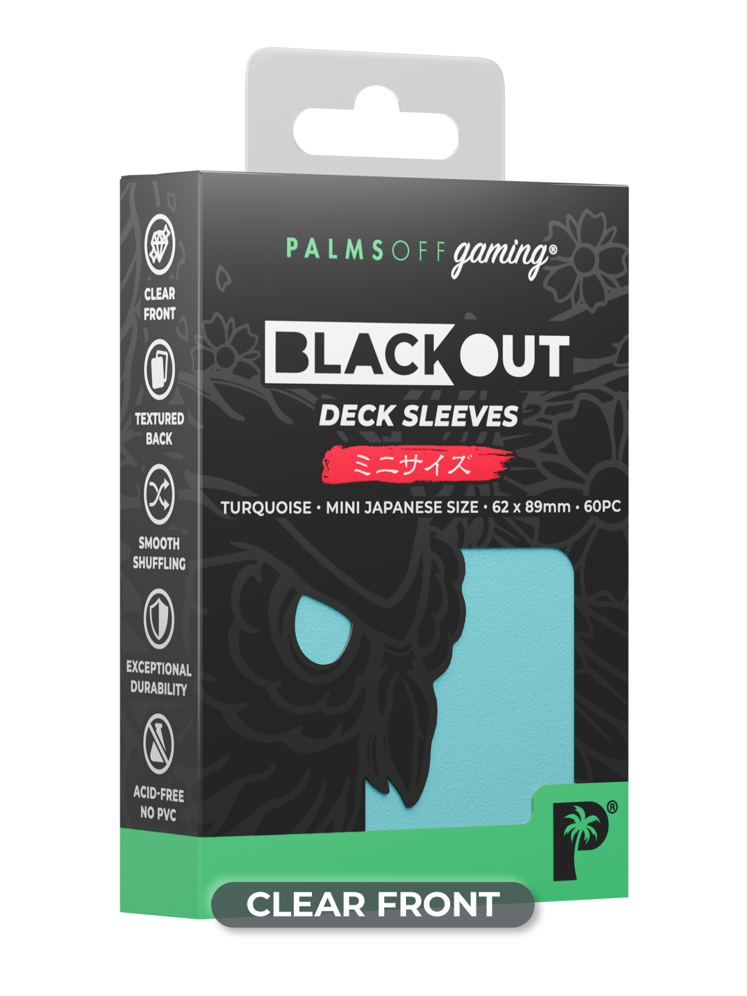 Palms Off Gaming Blackout Deck Sleeves - Japanese Mini Size - 60pc - Turquoise