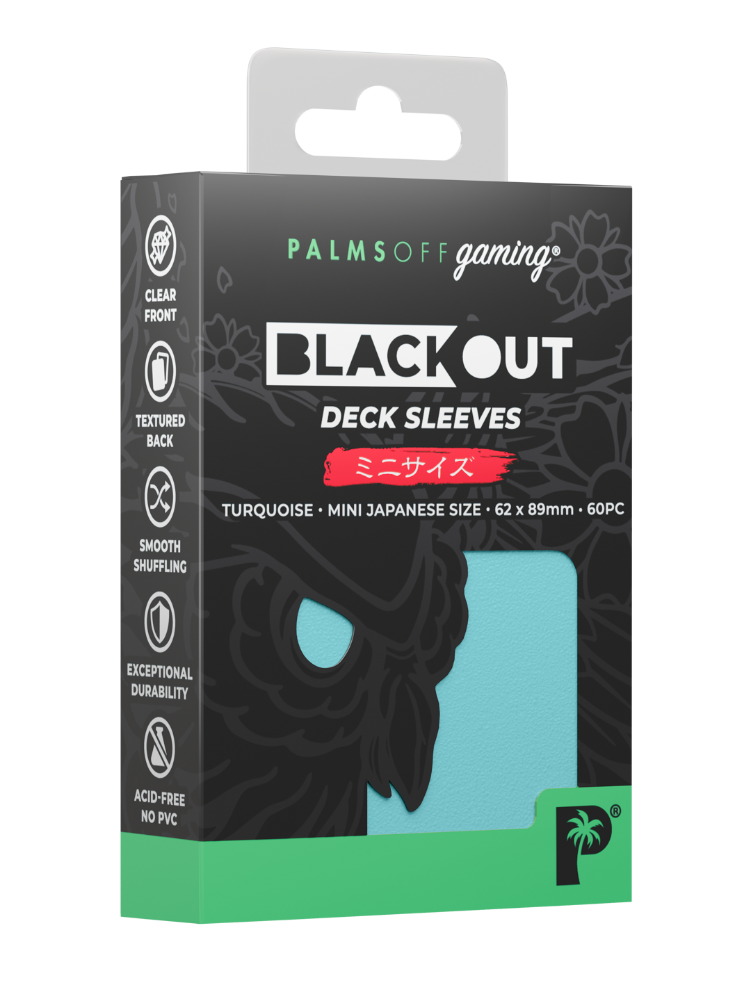 Palms Off Gaming Blackout Deck Sleeves - Japanese Mini Size - 60pc - Turquoise