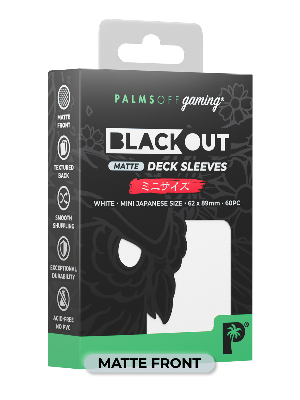 Palms Off Gaming Blackout Deck Sleeves - Japanese Mini Size - 60pc - White - Matte