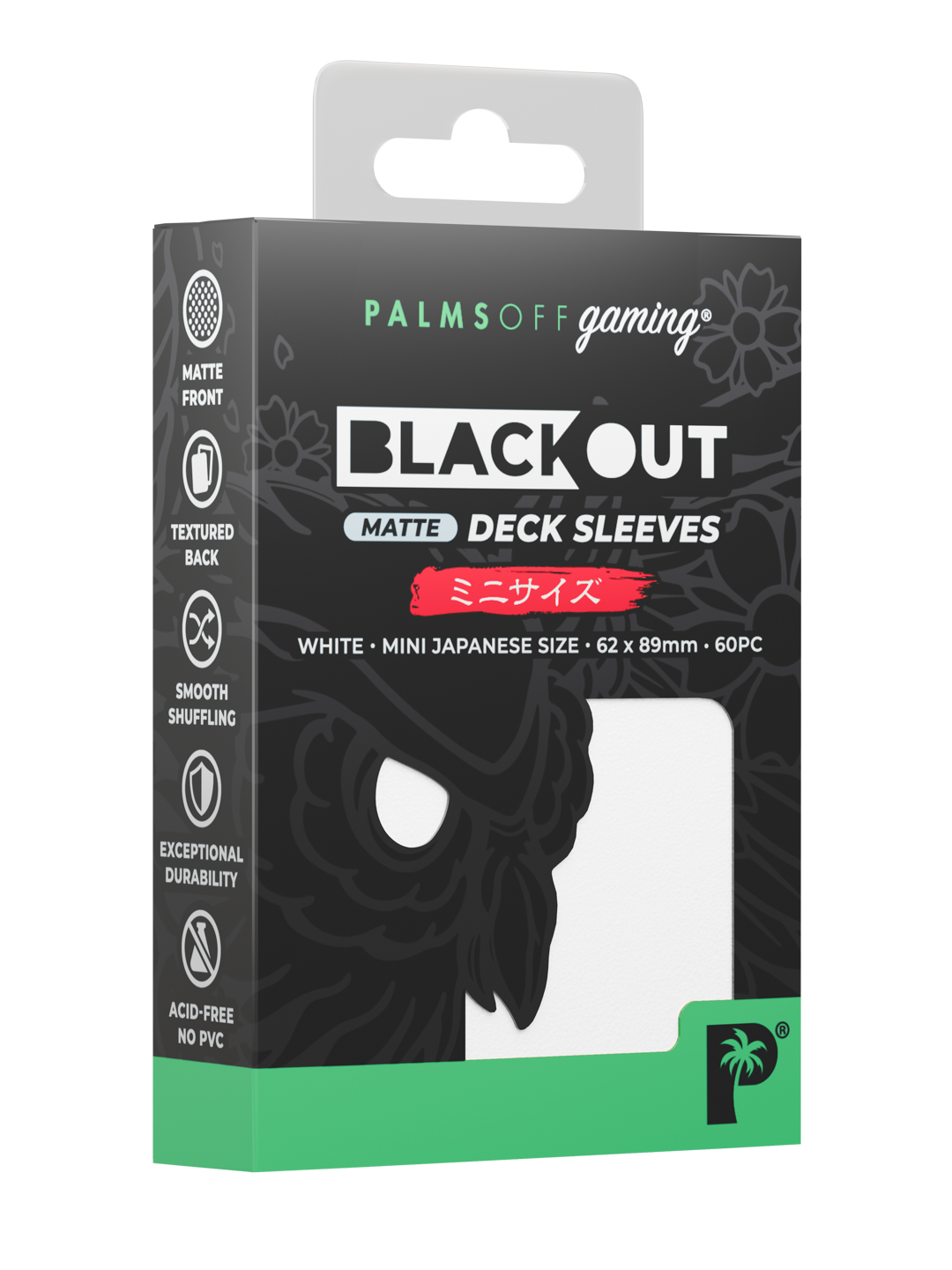 Palms Off Gaming Blackout Deck Sleeves - Japanese Mini Size - 60pc - White - Matte