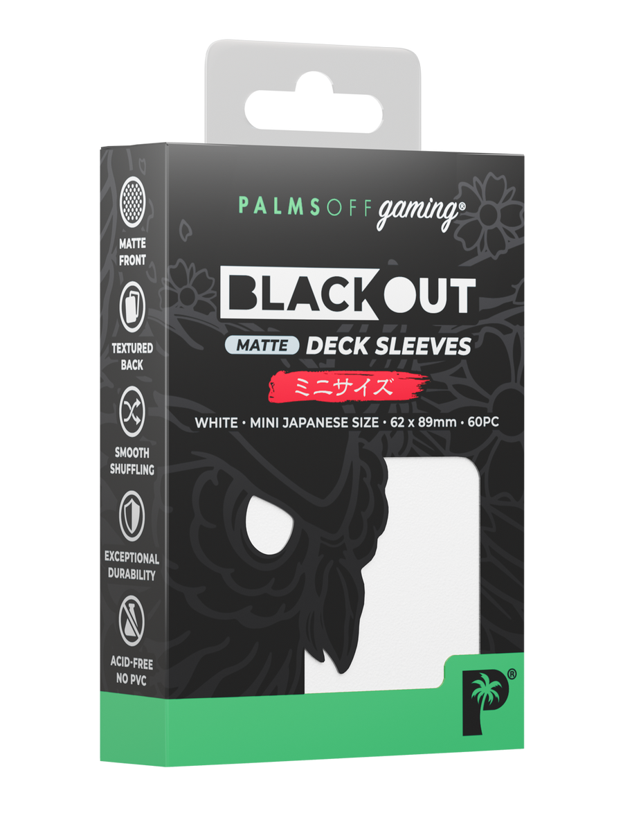Palms Off Gaming Blackout Deck Sleeves - Japanese Mini Size - 60pc - White - Matte