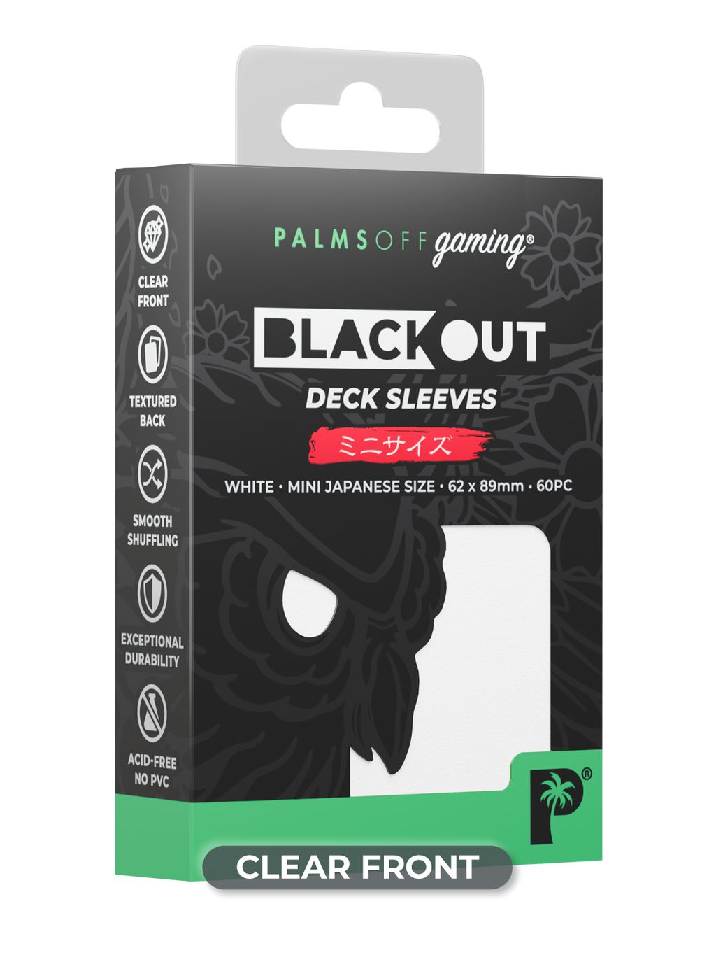 Palms Off Gaming Blackout Deck Sleeves - Japanese Mini Size - 60pc - White