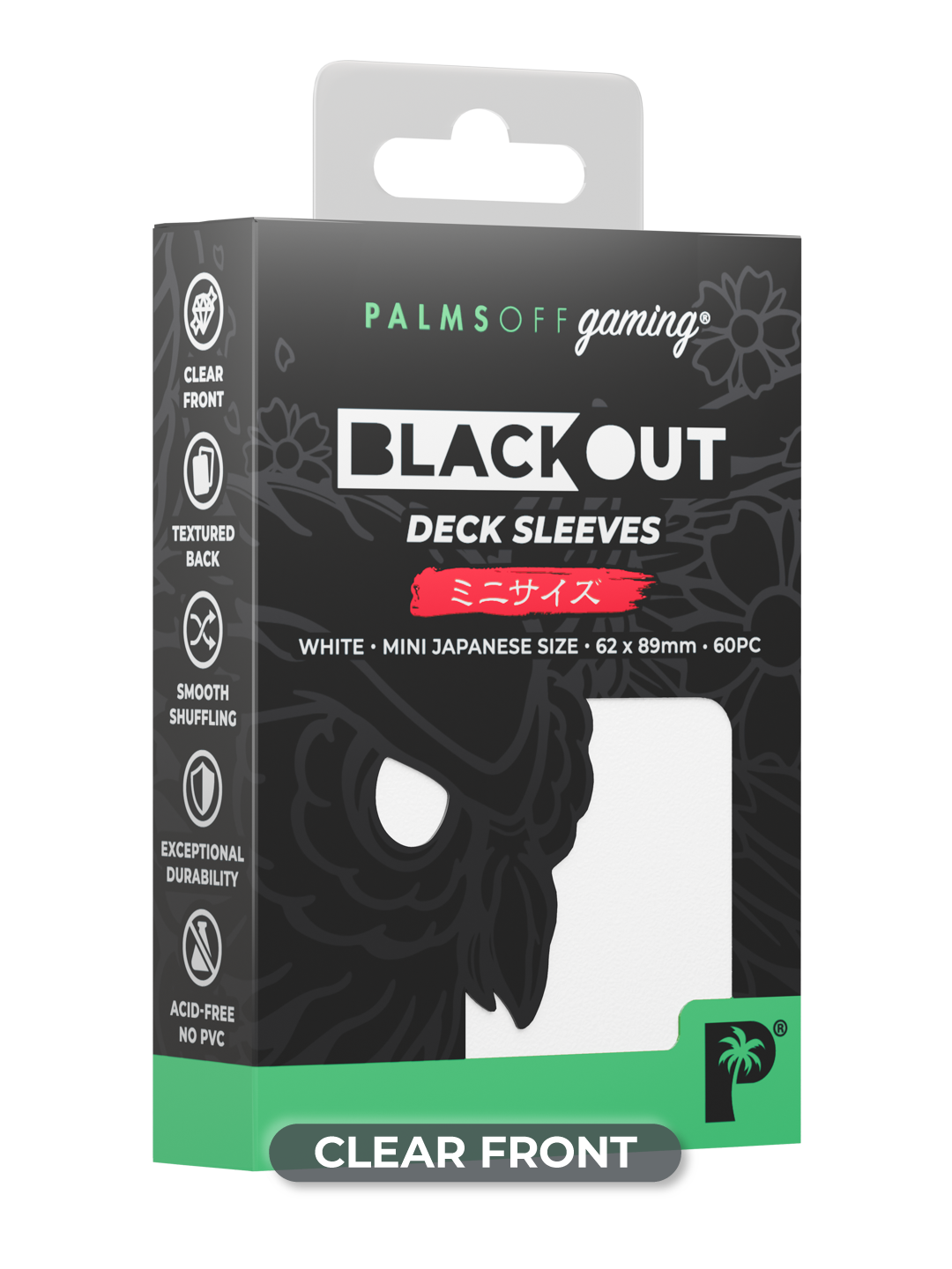 Palms Off Gaming Blackout Deck Sleeves - Japanese Mini Size - 60pc - White