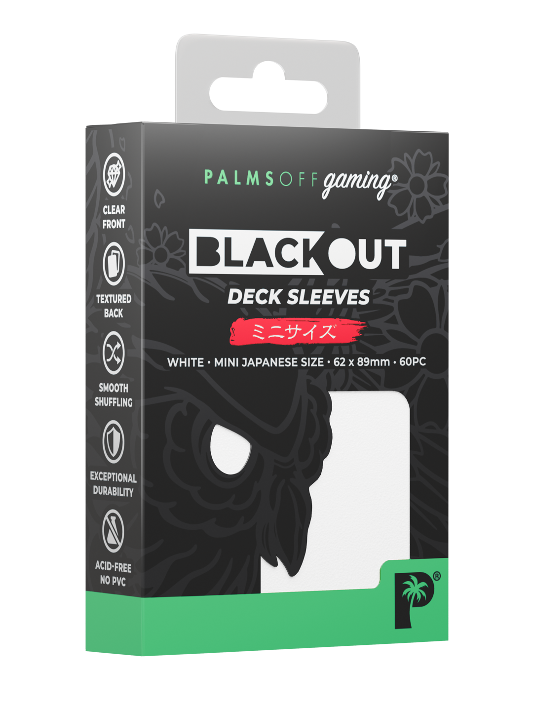 Palms Off Gaming Blackout Deck Sleeves - Japanese Mini Size - 60pc - White