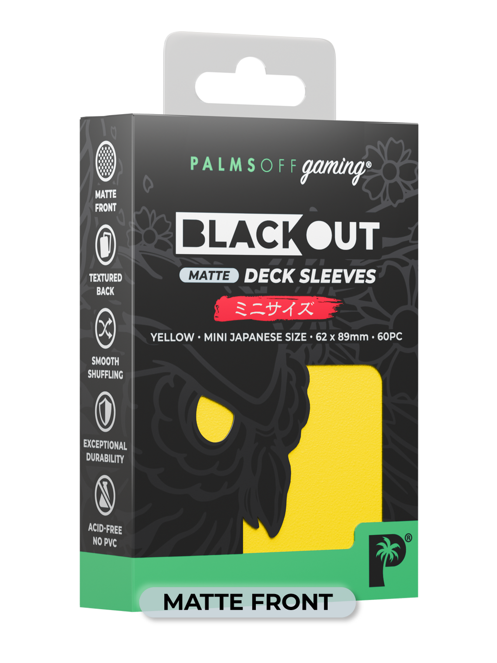 Palms Off Gaming Blackout Deck Sleeves - Japanese Mini Size - 60pc - Yellow - Matte
