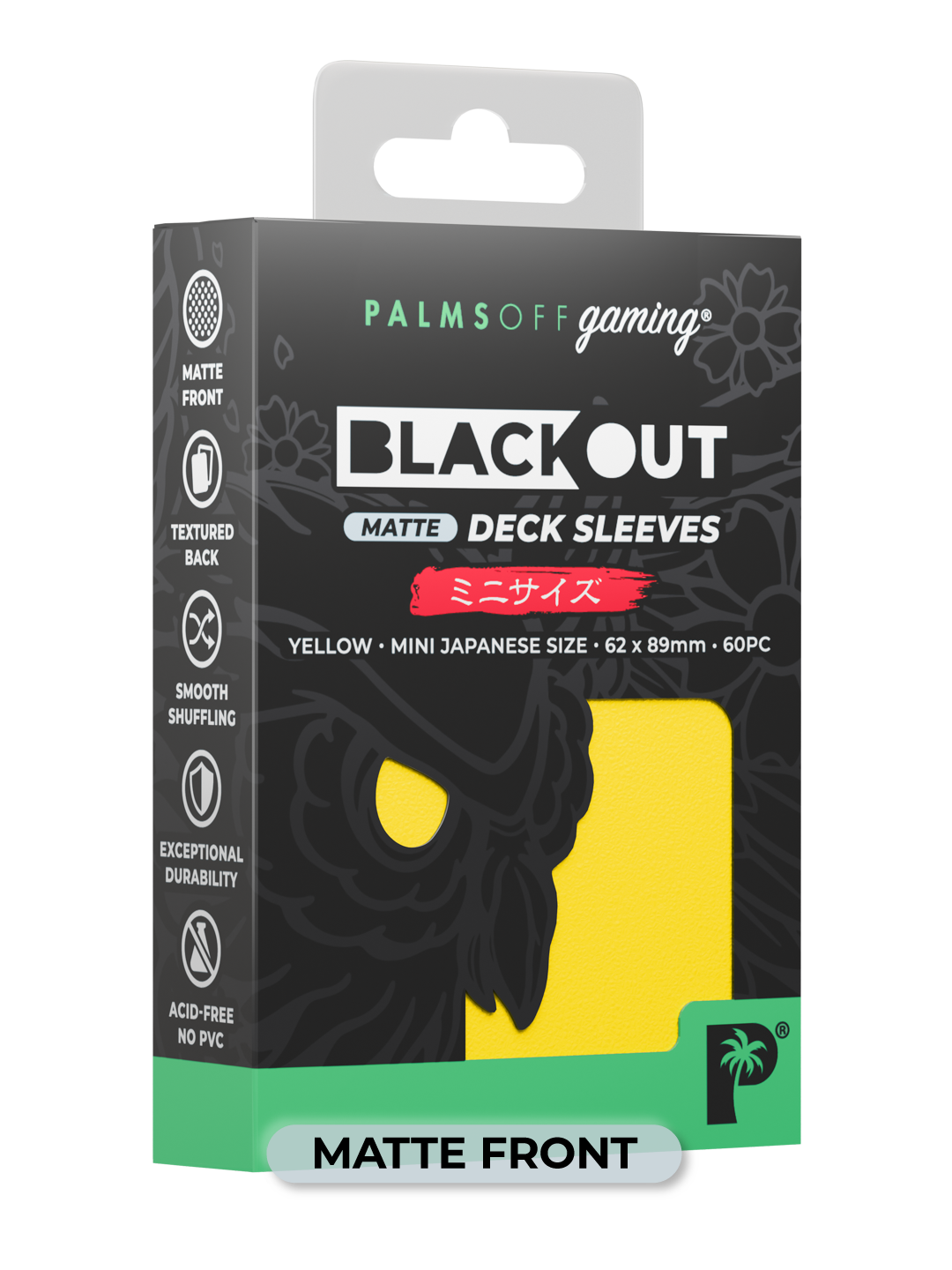 Palms Off Gaming Blackout Deck Sleeves - Japanese Mini Size - 60pc - Yellow - Matte
