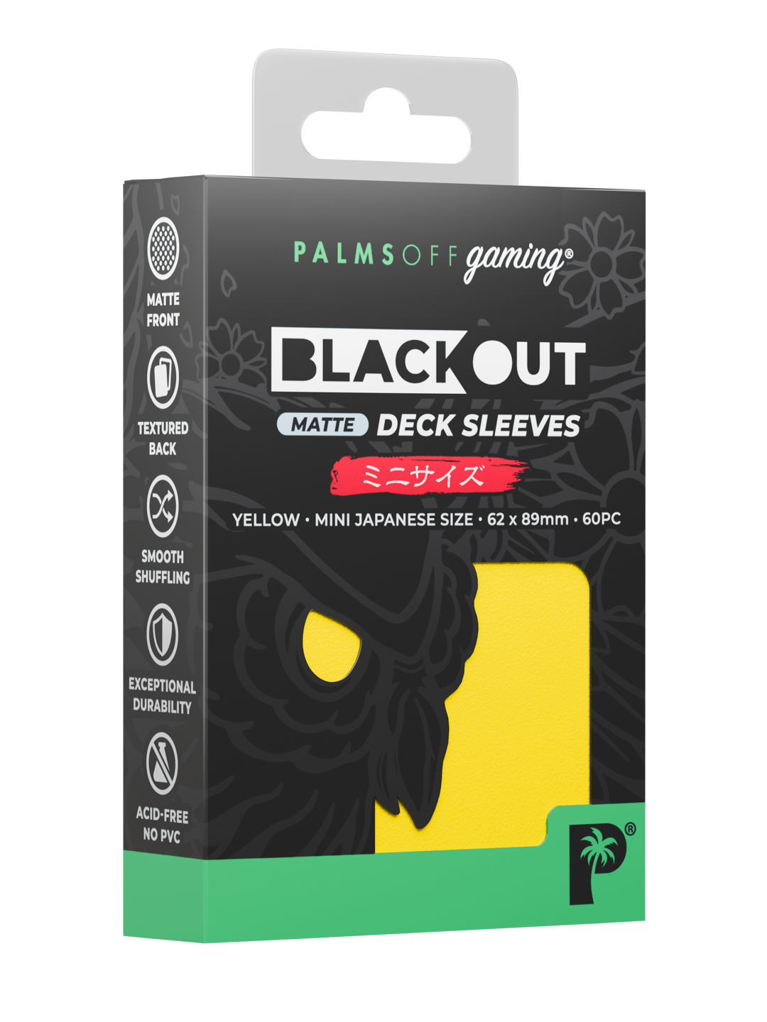 Palms Off Gaming Blackout Deck Sleeves - Japanese Mini Size - 60pc - Yellow - Matte