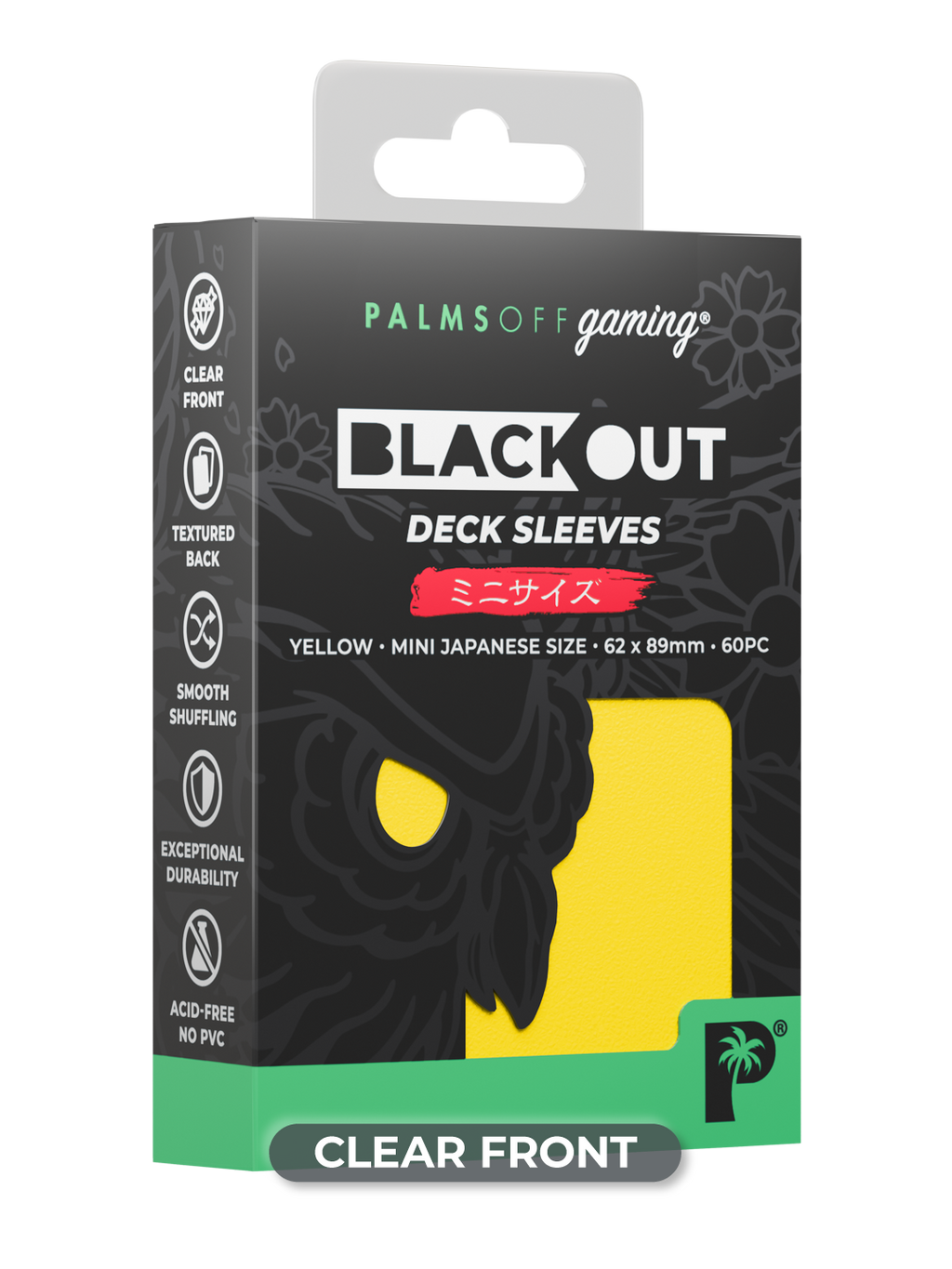 Palms Off Gaming Blackout Deck Sleeves - Japanese Mini Size - 60pc - Yellow