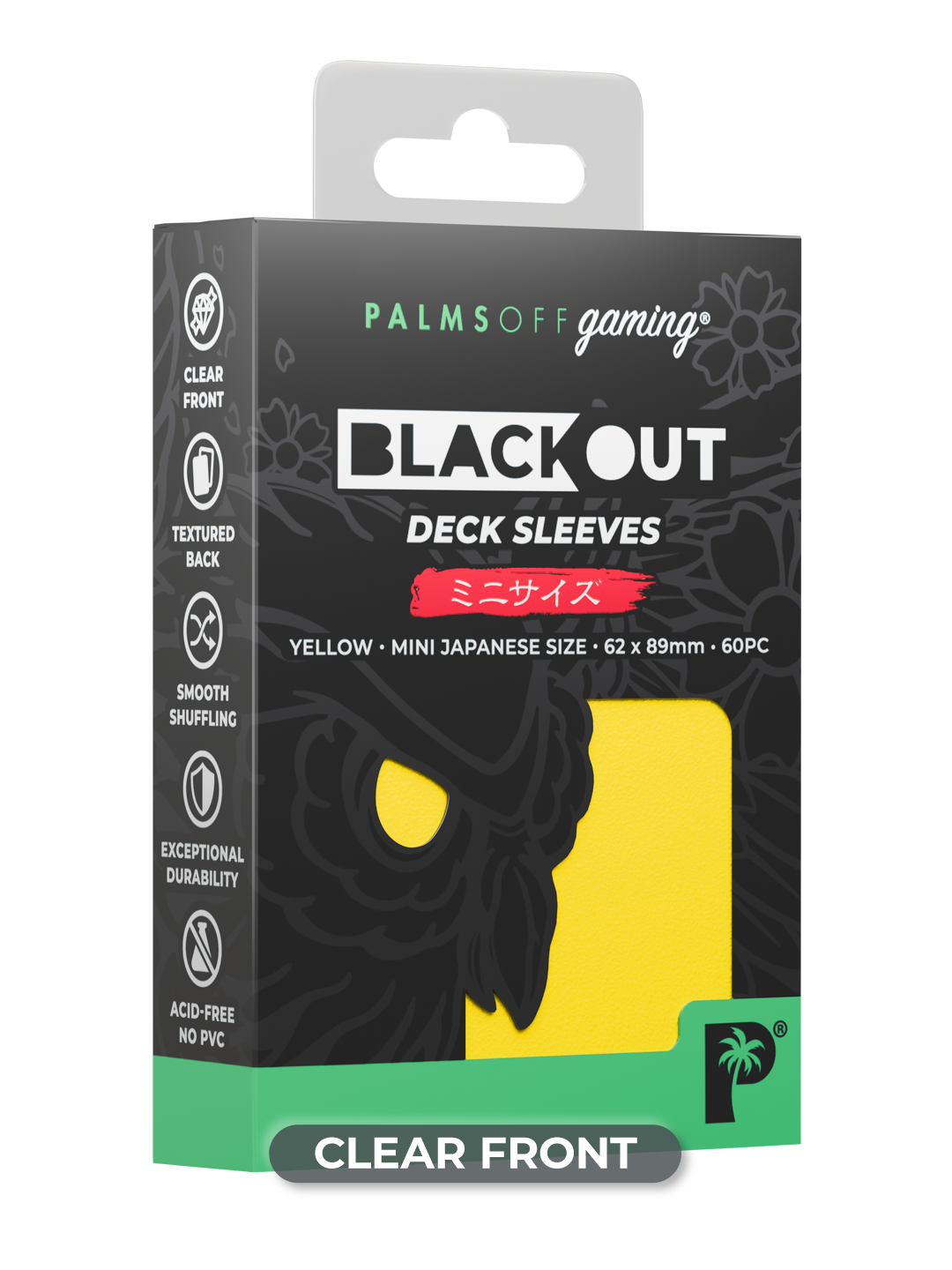 Palms Off Gaming Blackout Deck Sleeves - Japanese Mini Size - 60pc - Yellow