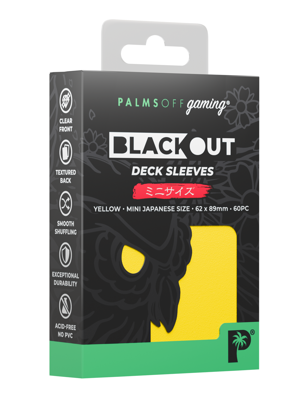 Palms Off Gaming Blackout Deck Sleeves - Japanese Mini Size - 60pc - Yellow