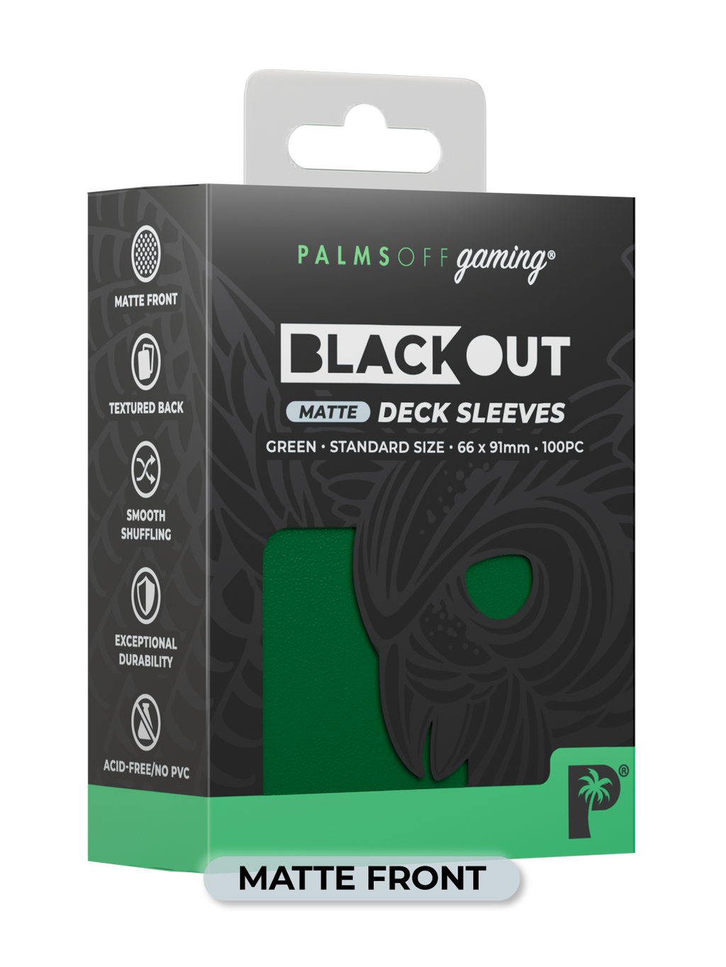 Palms Off Gaming Blackout Deck Sleeves - Standard - 100pc - Green - Matte