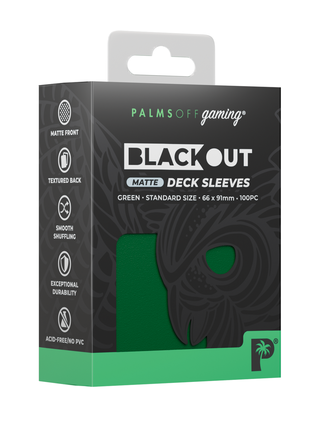 Palms Off Gaming Blackout Deck Sleeves - Standard - 100pc - Green - Matte