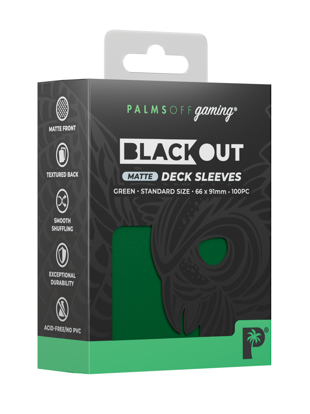 Palms Off Gaming Blackout Deck Sleeves - Standard - 100pc - Green - Matte