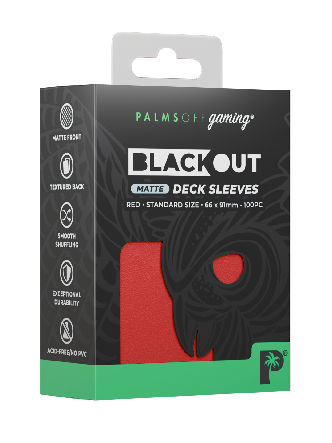 Palms Off Gaming Blackout Deck Sleeves - Standard - 100pc - Red - Matte