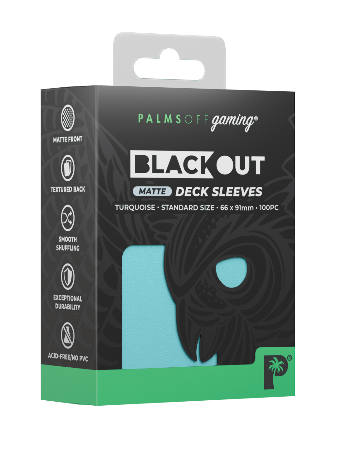 Palms Off Gaming Blackout Deck Sleeves - Standard - 100pc - Turquoise - Matte